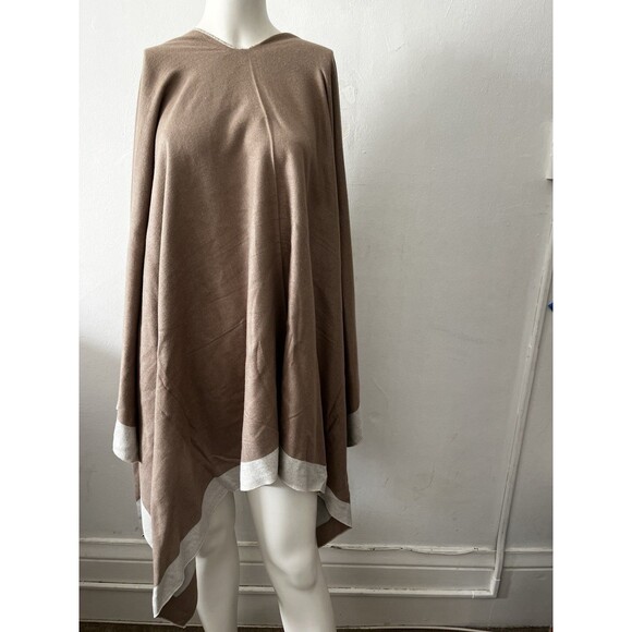 mellifluous Ruana Cape Beige White viscose wrap Scarf Sweater Poncho Open Front - Picture 6 of 6